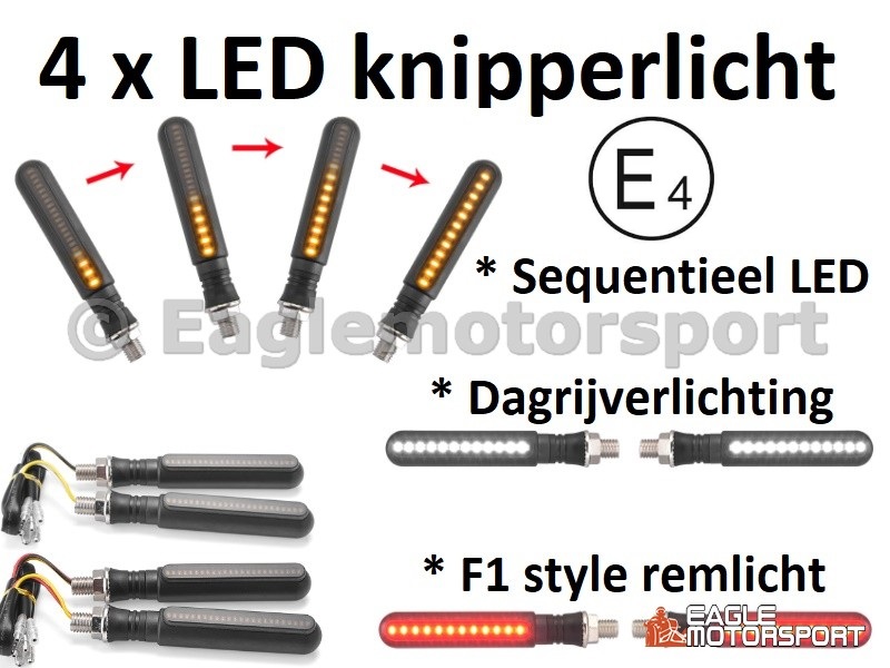 4 x E4 Sequentieel LED knipperlichten + DRL + F1